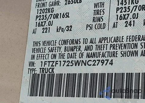 1998 Ford F-150 Standard/Xl/Xlt from USA, damaged, VIN 1FTZF1725WNC27974